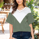 Small OLIVE COLOR BLOCK WAVE RIB TUNIC TOP