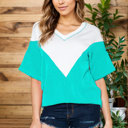 Small SAPPHIRE COLOR BLOCK WAVE RIB TUNIC TOP