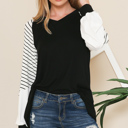 XL BLACK V-NECK BASEBALL TUNIC WITH STRIPE SLEEVES