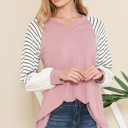 Large ROSE V-NECK BASEBALL TUNIC WITH STRIPE SLEEVES