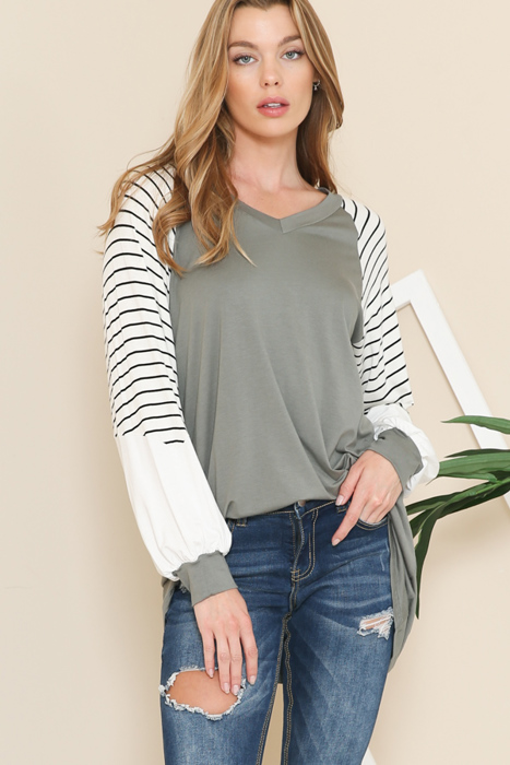 V-NECK BASEBALL TUNIC WITH STRIPE SLEEVES