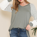  V-NECK BASEBALL TUNIC WITH STRIPE SLEEVES