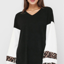 Small BLACK OVERSIZE V-NECK TUNIC WITH CONTRAST SLEEVES