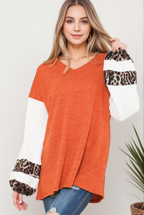 OVERSIZE V-NECK TUNIC WITH CONTRAST SLEEVES