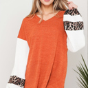Small RUST OVERSIZE V-NECK TUNIC WITH CONTRAST SLEEVES