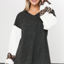 Small CHARCOAL OVERSIZE V-NECK TUNIC WITH CONTRAST SLEEVES
