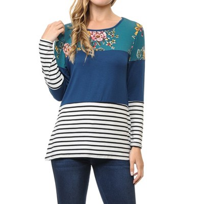 Floral Solid Stripe Color Block Tunic