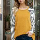 Small MUSTARD Raglan Solid top with stripe long sleeve 