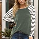 Small OLIVE Raglan Solid top with stripe long sleeve 
