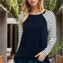 Small NAVY Raglan Solid top with stripe long sleeve 