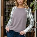 Small TAUPE Raglan Solid top with stripe long sleeve 