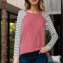 Small DUSTY PINK Raglan Solid top with stripe long sleeve 