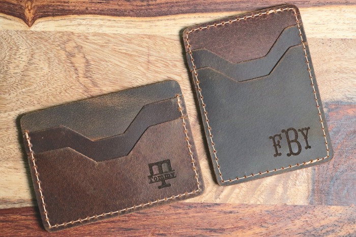 Personalized Slim Card Wallet, Christmas Gift, Minimalist Leather Card holder, Monogrammed Wallet, Western Initials