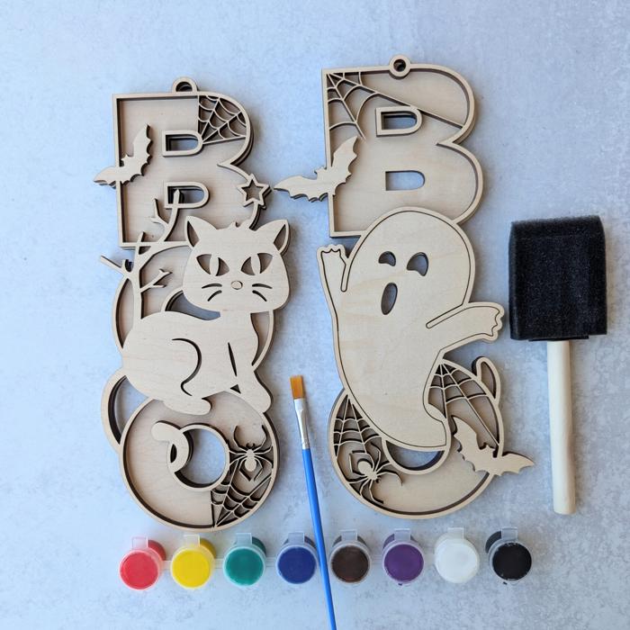 DIY Boo Ghost and Cat Set Wooden Painting Kit 