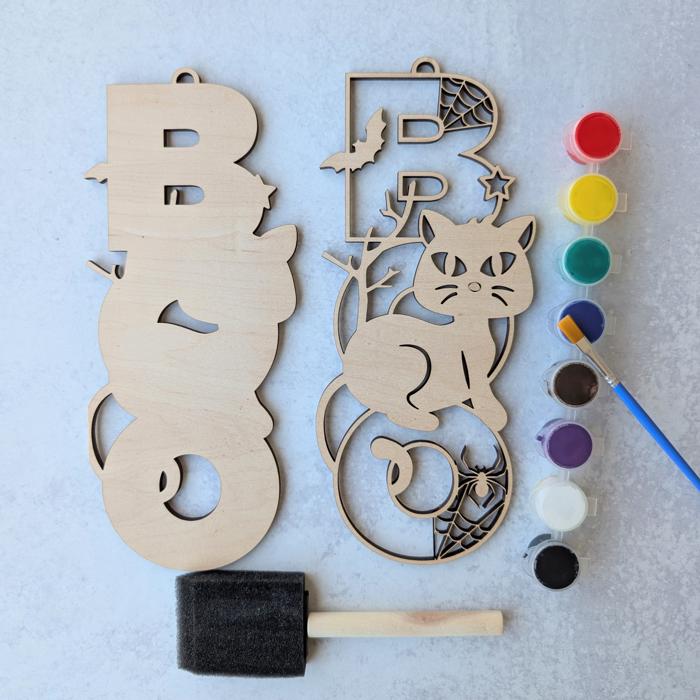 DIY Boo Ghost and Cat Set Wooden Painting Kit 