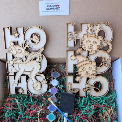 DIY Christmas Hohoho Reindeer and Cat Set Wooden Painting Kit