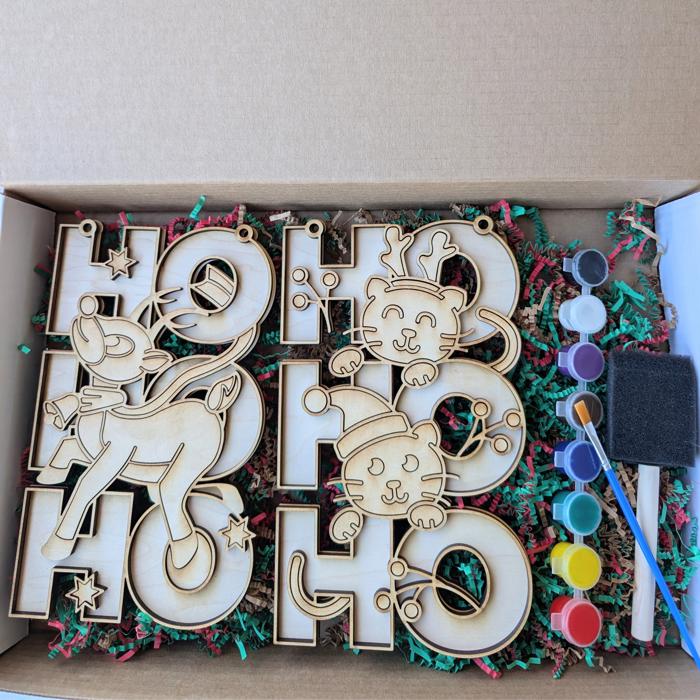DIY Christmas Hohoho Reindeer and Cat Set Wooden Painting Kit