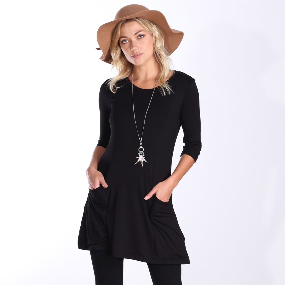 Three Quarter Sleeve Pocket Tunic Top S-3X