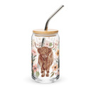 Charlotte Highland Cow Floral Illustrated Glass Tumblers