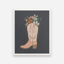 Montana Bloom Cowgirl Boot Floral Dark Art Print Floral Fine Art Prints