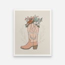 Montana Bloom Cowgirl Boot Floral Cream Art Print Floral Fine Art Prints