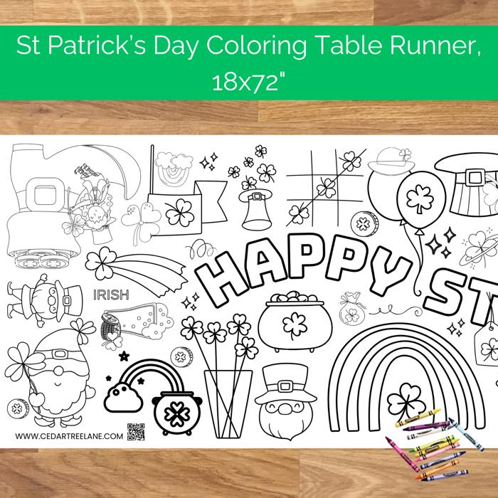 St Patrick's Day Coloring Table Runner, 18x72"