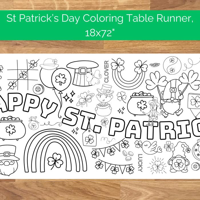 St Patrick's Day Coloring Table Runner, 18x72"