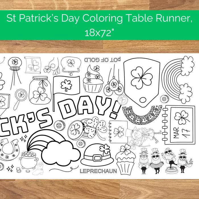 St Patrick's Day Coloring Table Runner, 18x72"