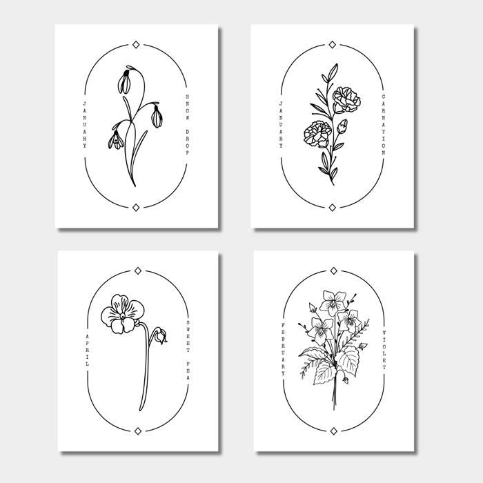 Birth Flower Art Print | Pack of 2, Your Choice