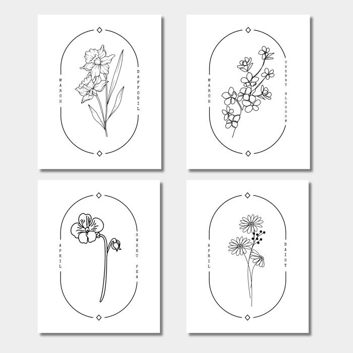 Birth Flower Art Print | Pack of 2, Your Choice