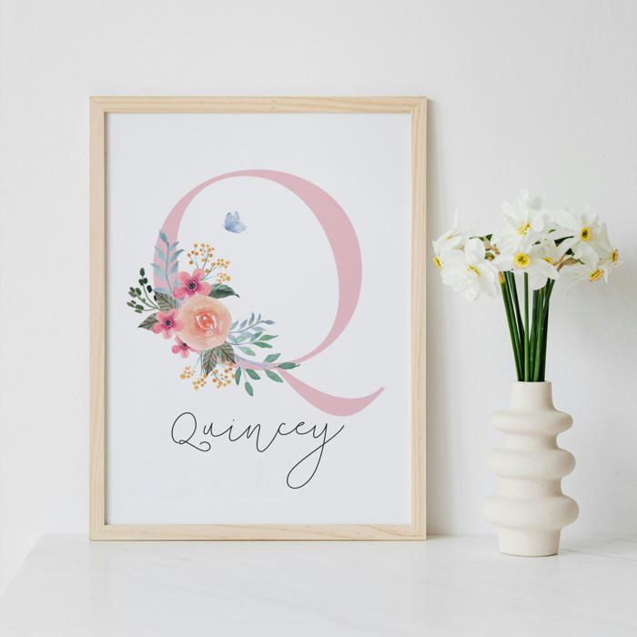 Custom Floral Nursery Initial Art Print