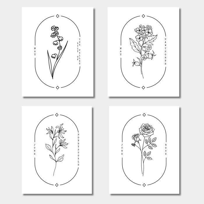 Birth Flower Art Print | Pack of 2, Your Choice