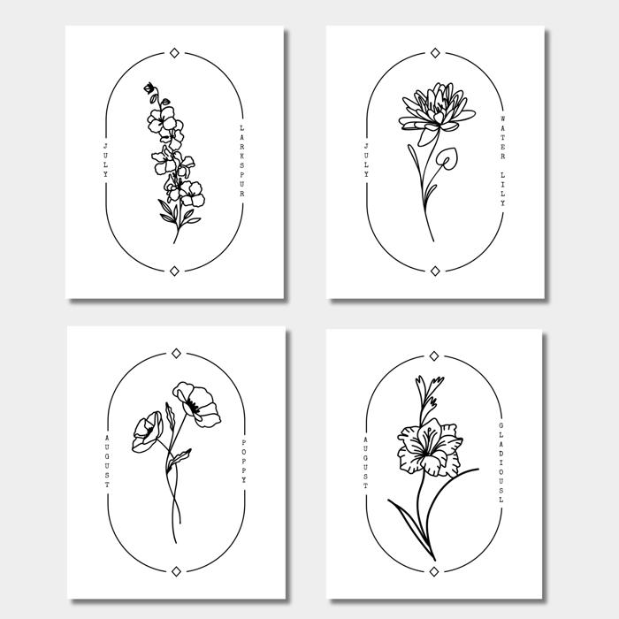 Birth Flower Art Print | Pack of 2, Your Choice