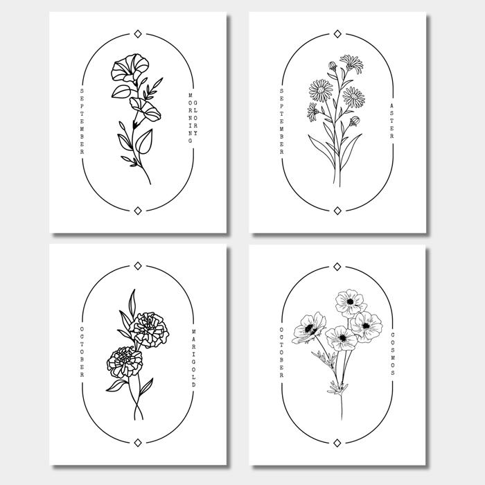 Birth Flower Art Print | Pack of 2, Your Choice