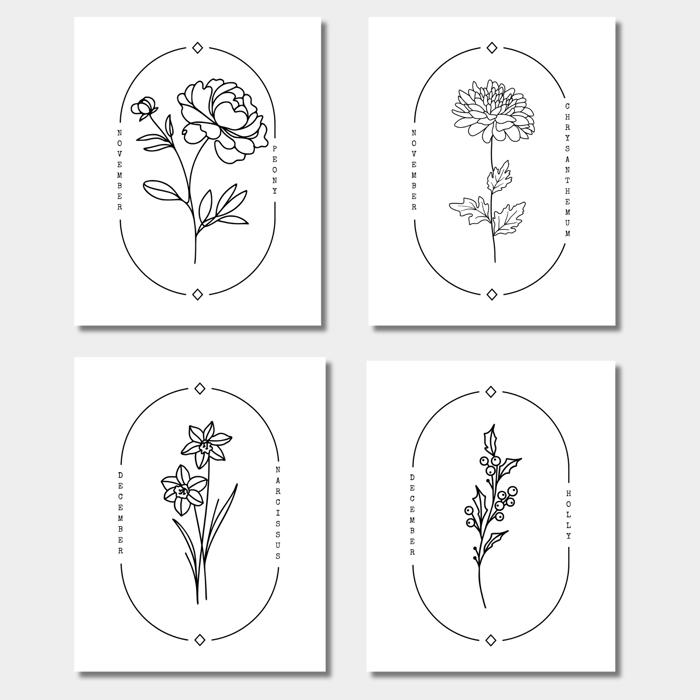 Birth Flower Art Print | Pack of 2, Your Choice