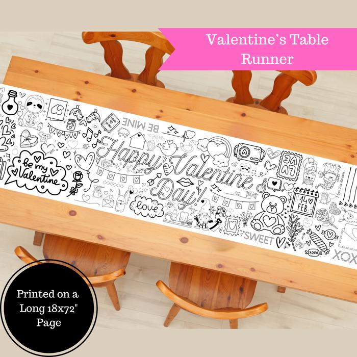 Happy Valentine's Day Coloring Table Runner, 18x72"