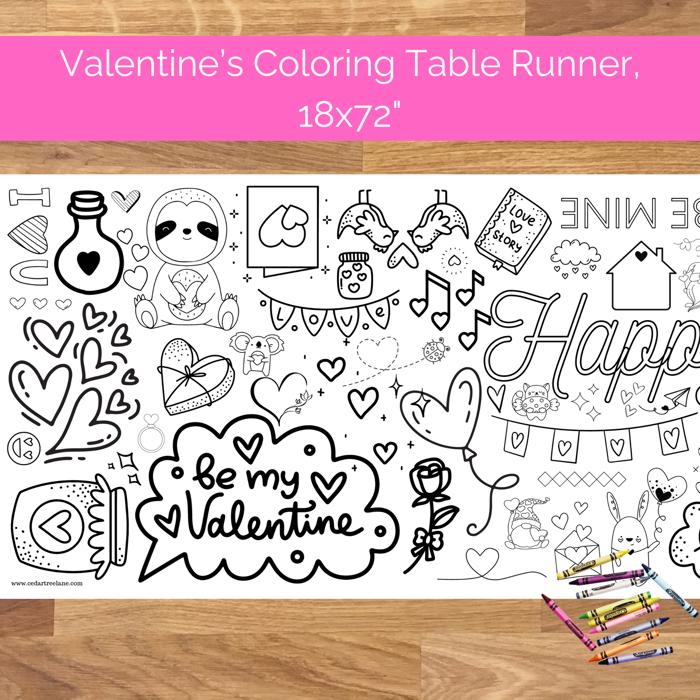 Happy Valentine's Day Coloring Table Runner, 18x72"