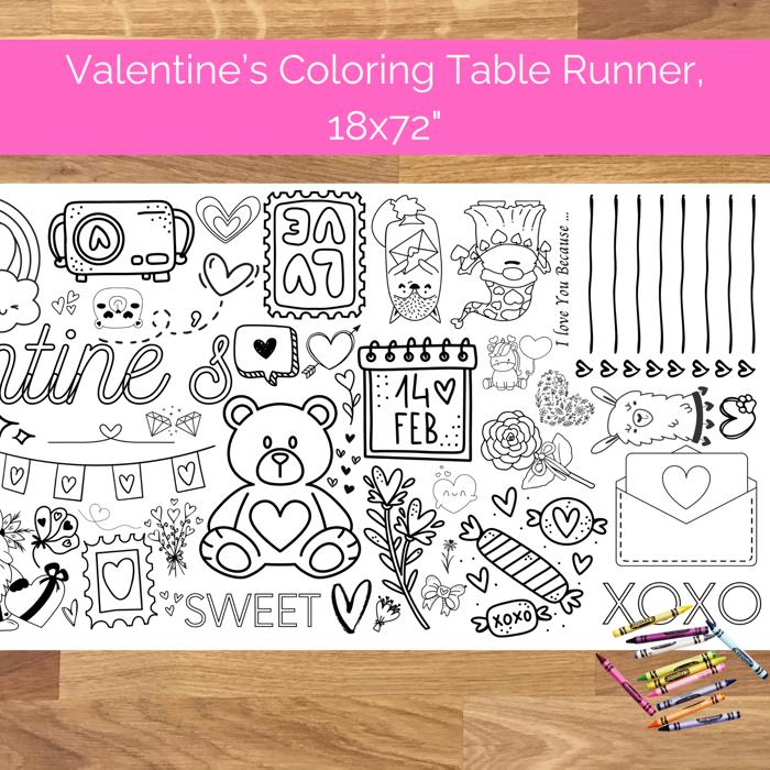 Happy Valentine's Day Coloring Table Runner, 18x72"