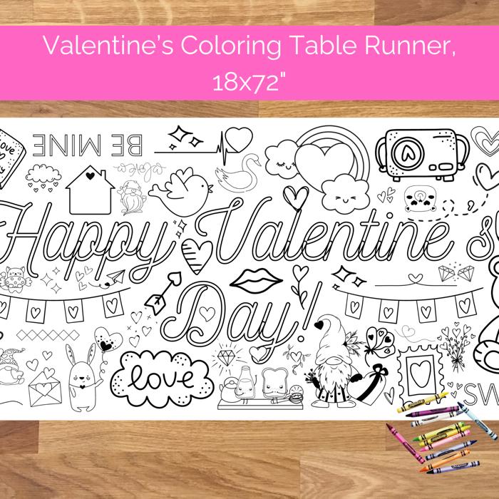 Happy Valentine's Day Coloring Table Runner, 18x72"