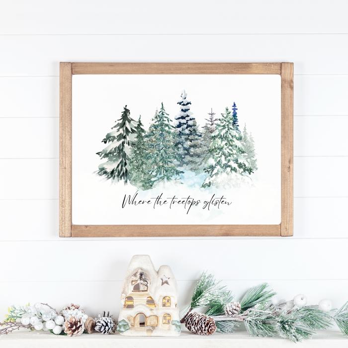 Where the Treetops Glisten Forest Winter Art Print