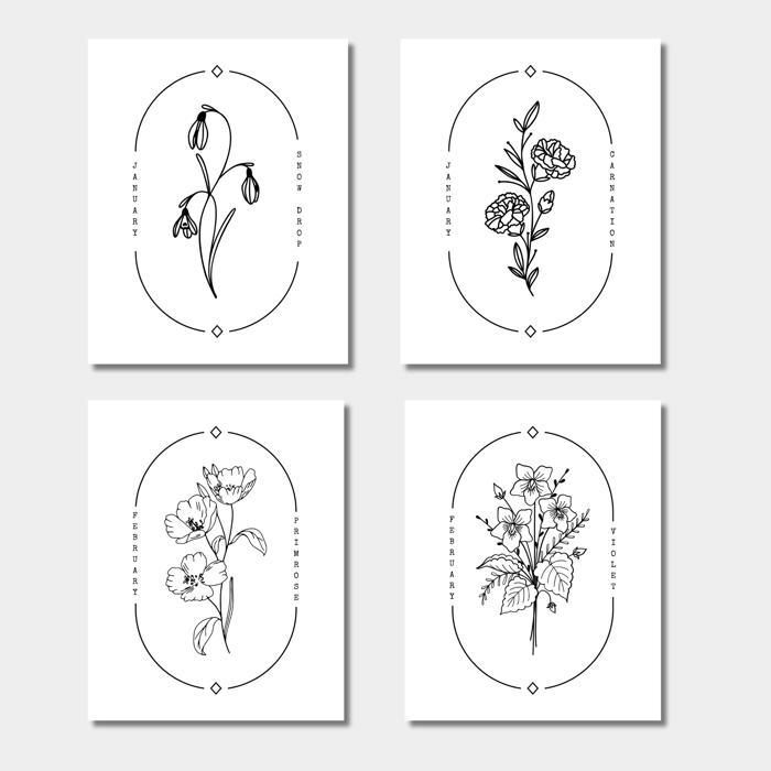 Birth Flower Art Print | Pack of 2, Your Choice