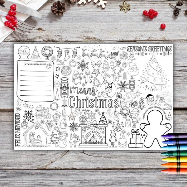 Christmas Busy Page Place Setting for Kids, Pack of 6