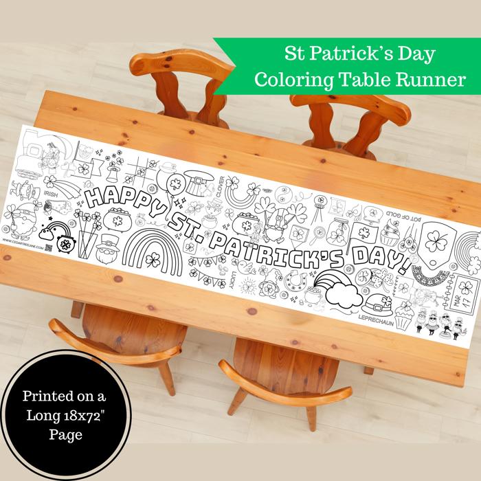 St Patrick's Day Coloring Table Runner, 18x72"