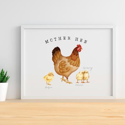 Mother Hen Custom Watercolor Art Print | 2 Styles