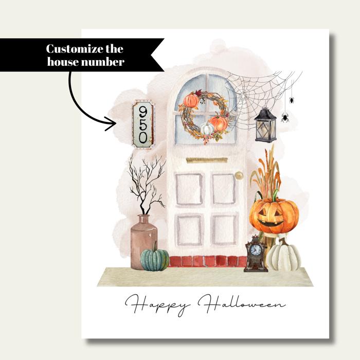 Custom Halloween Watercolor Front Door Art Print - 4 Styles