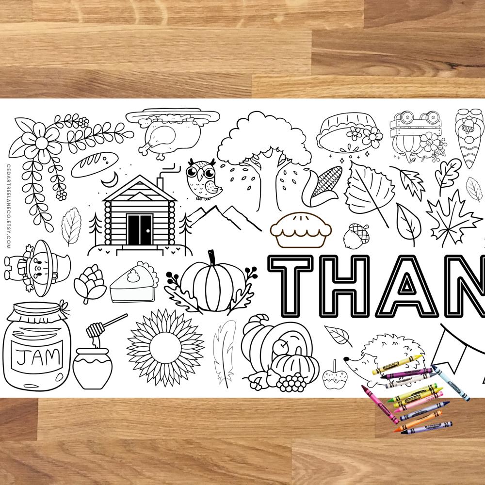 Happy Thanksgiving Coloring Table Runner, 18x72"