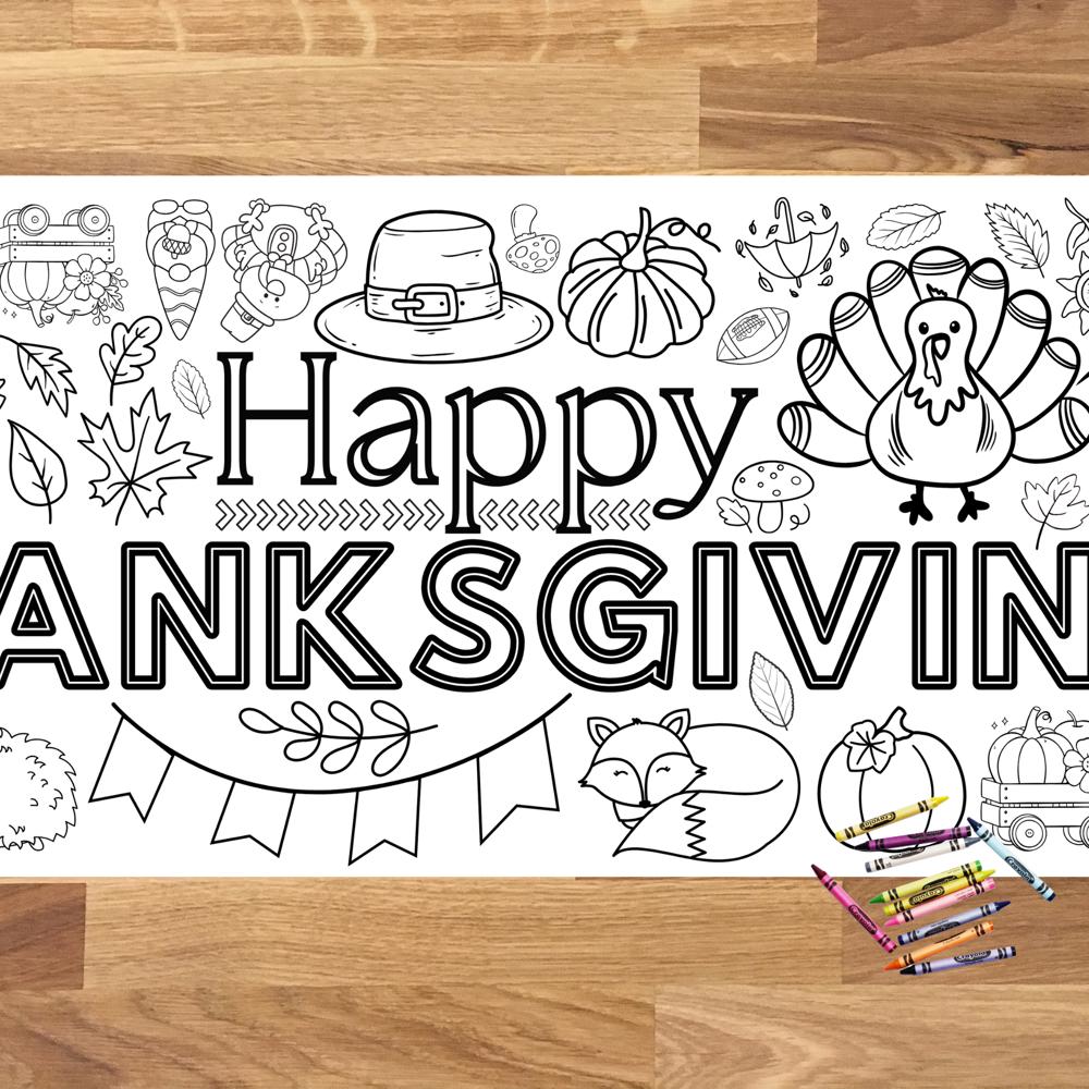 Happy Thanksgiving Coloring Table Runner, 18x72"