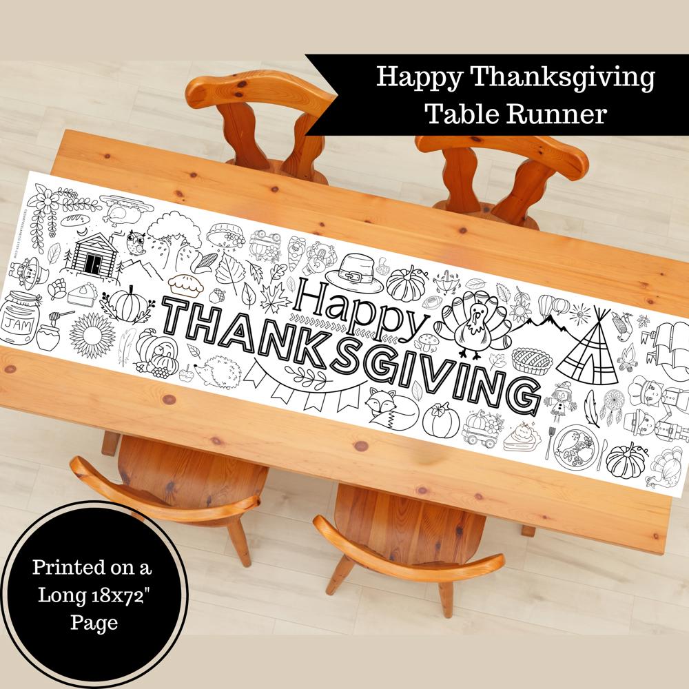 Happy Thanksgiving Coloring Table Runner, 18x72"