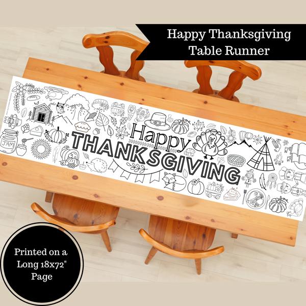 Happy Thanksgiving Coloring Table Runner, 18x72"