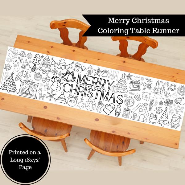 Merry Christmas Coloring Table Runner, 18x72"